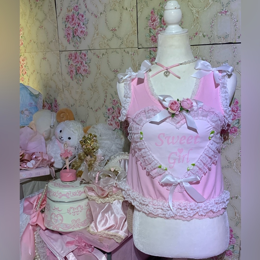 The Sweetest Girl in Town ooak tank babydoll heart bows loli